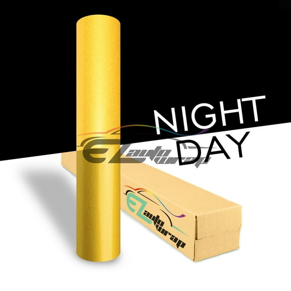 EZAUTOWRAP Yellow Night Reflective Vinyl Wrap Sticker Decal Graphic Sign Self Adhesive Film Roll For Car Vehicle Boat Truck Trailer RV Motorcycle Bike Road Sign Party Club Decoration