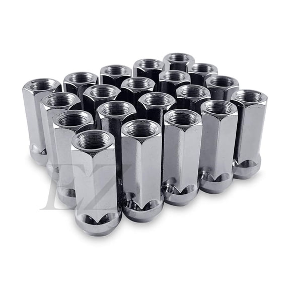 EZAccessory 20 Long Open End Bulge Acorn Lug Nuts 14x2 Thread 3/4" Long 1.9" Chrome