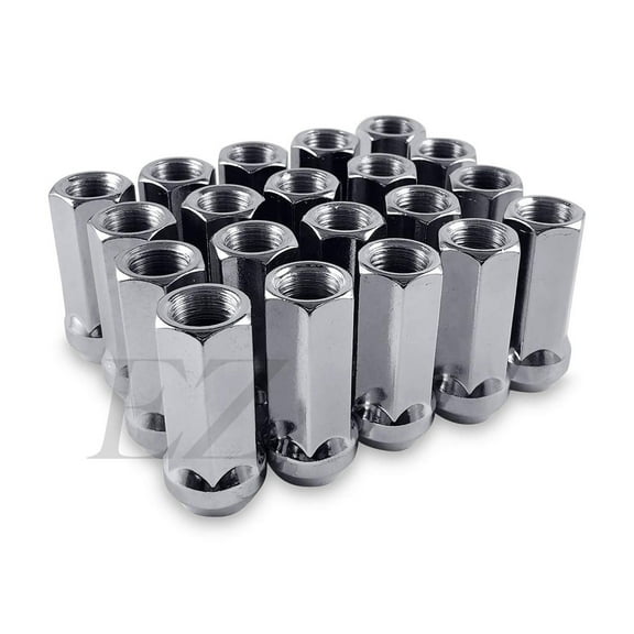 EZAccessory 32 Long Open End Bulge Acorn Lug Nuts 14x1.5 Thread 3/4" Long 1.9" Chrome