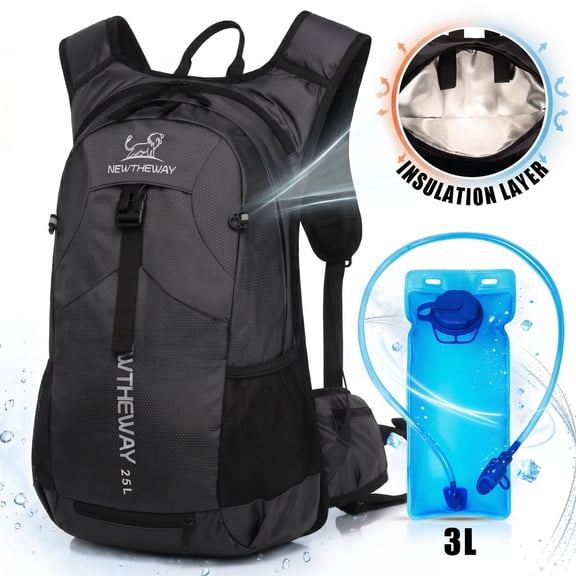 EZBY 25L Hydration Backpack with FDA Certified 3.0L Water Bladder, Water Resistant Hiking Daypack with Insulated Compartment, Outdoor Gear for Camping, Fishing and Travel, Black