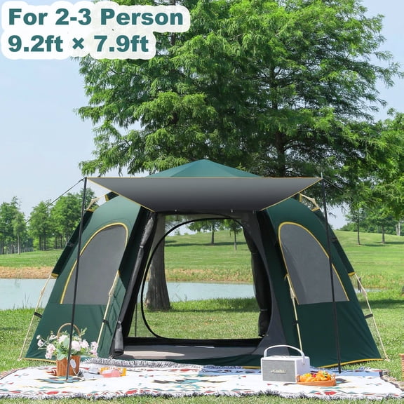 EZBY Tents for Camping,2-3 Person Instant Pop Up Camping Tent with Screen Porch,Removable Rainfly and Carry Bag for Camping Backpacking Hiking-Green