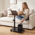 thumbnail image 1 of EZBY C Shaped End Table with Built-In Tablet Groove, 360° Swivel Sofa Side Table, Adjustable Height Mobile Laptop Desk for Couch and Bed, 1 of 10