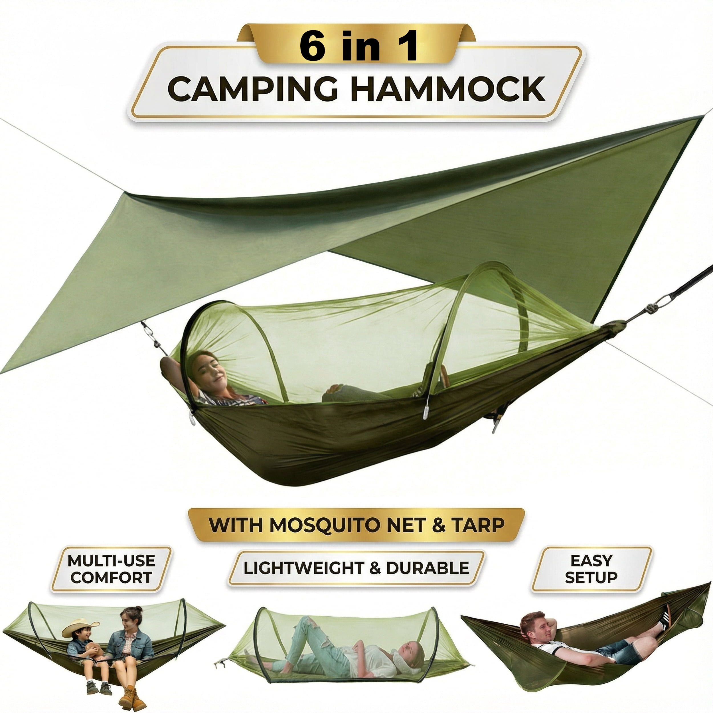 EZBY Camping Hammock with Net & Sunshade Tarp,2 Person Portable Hammocks for Outside,661lbs Max Load for Outdoor Camping Hiking Beach Park