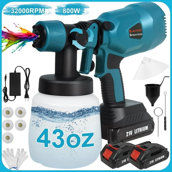 EZBY Cordless Paint Sprayer , 800W Electric Paint Sprayer with 1200ML Container& 2 Batteries for Painting Ceiling, Fence, Cabinets, Walls