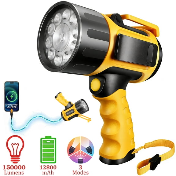 EZBY Flashlight,150000 Lumens Rechargeable Spotlight 12800mAh, 656FT Beam for Outdoor Camping Hiking