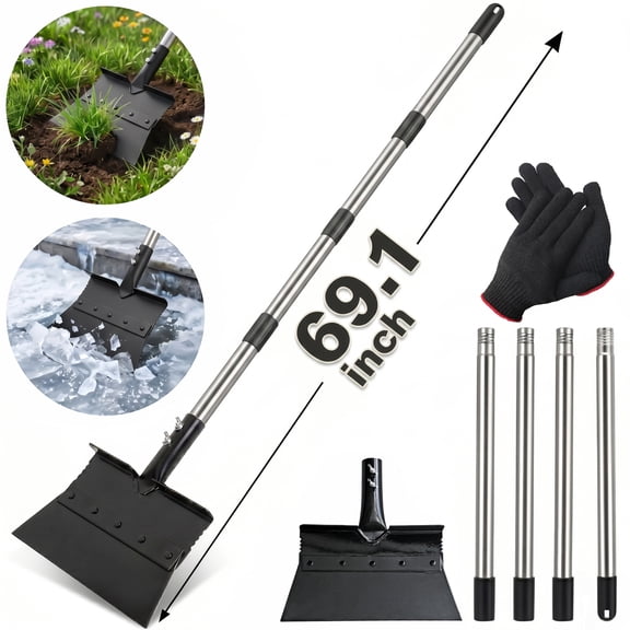 EZBY Garden Flat Shovel,Multipurpose Cleaning Shovel,11" Forged Steel Scraper with 69" Adjustable Handle for Yard Weeding, Barn Manure, Floor Adhesive & Winter Ice