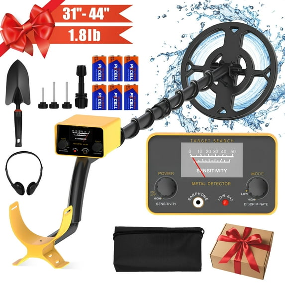 EZBY Metal Detector for Adults & Kids,High Precision Gold Digger with 2 Modes,6 Batteries, Adjustable 31"-44" Rod, Waterproof Search Coil & Rod to Hunt Treasure in Beach Backyard