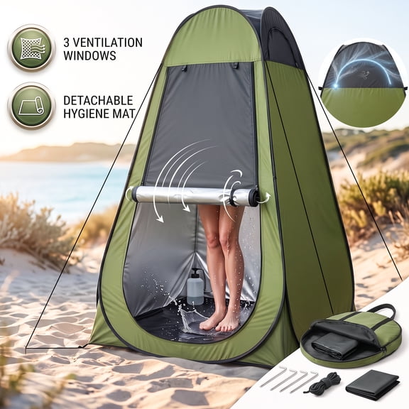 EZBY Shower Tent,Portable Camping Privacy Tent,Pop Up Changing Tent with Removable Floor and Carry Bag for Camping Beach Hiking Travelling,Dark Green