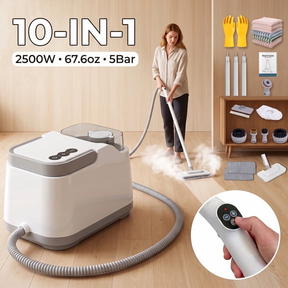 EZBY Steam Cleaner,2500W High Pressure Handheld Steamer,Handle Dual Remote Control for Car Detailing, Kitchen, Bathroom, Grout and Tile