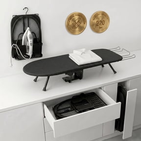 EZBY Tabletop Ironing Board with Foldable Iron Holder & Wall Mount Hook,Portable Folding Iron Board for Small Spaces, Carbon Steel Mesh with Heat Resistant Cover, Black