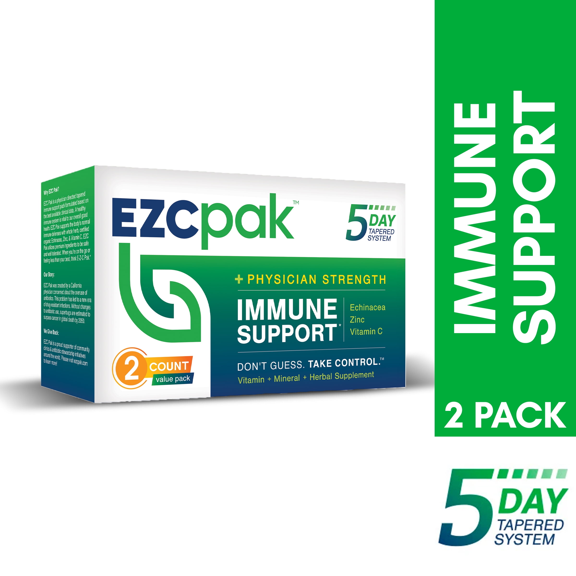 EZC Pak 5-Day Immune System Booster with Echinacea, Vitamin C and Zinc Supplements for Immune Support (Pack of 2)