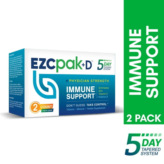EZC Pak D 5-Day Immune System Booster with Echinacea, Vitamin D, Vitamin C and Zinc Supplements for Immune Support (Pack of 2)