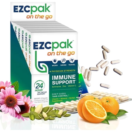 EZC Pak On The Go Immune System Booster with Echinacea, Vitamin C and Zinc for Immune Support (Pack of 6) 6 Count (Pack of 1)