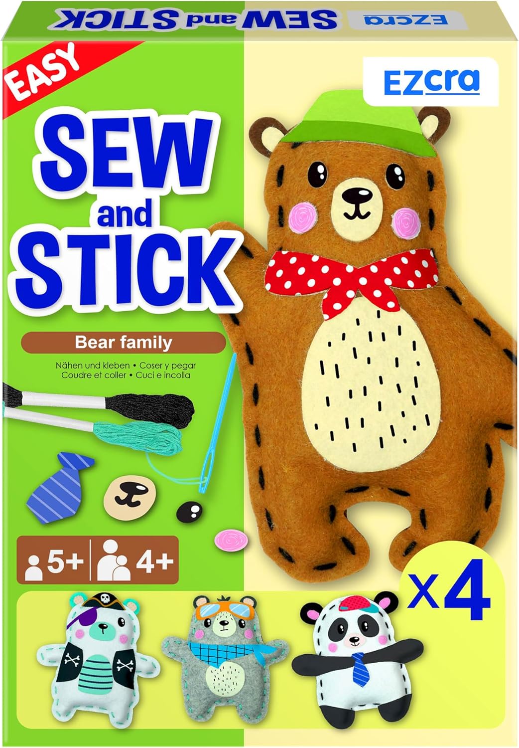 KRAFUN Kit da Cucito Facile per Bambini Principianti Arti e Mestieri, 8 Progetti Fai da Te di Bambole di Peluche di Animali del Bosco, Orso, Coniglietto, Volpe, Gufo, Istruzioni e Feltro, Regalo
