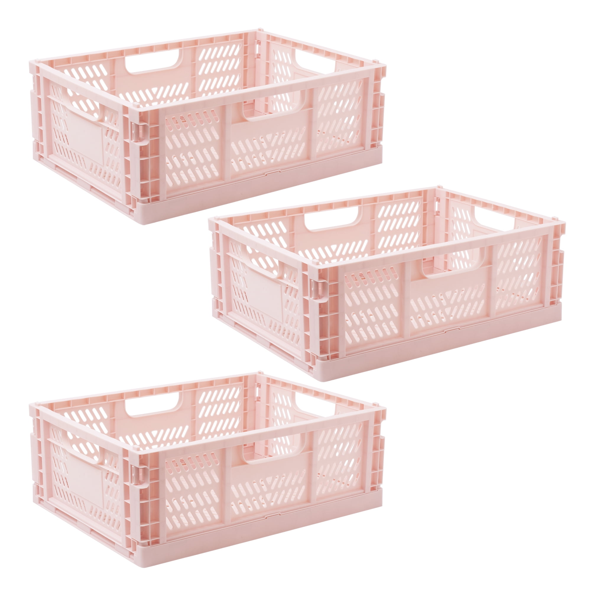Ezdo 4.62 Gallon Collapsible Plastic Storage Crates, Pink, 3 Count