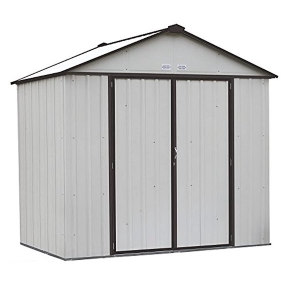 Arrow Ezee Shed Steel Storage 8 X 7 Ft. High Gable In Cream /Charcoal Trim