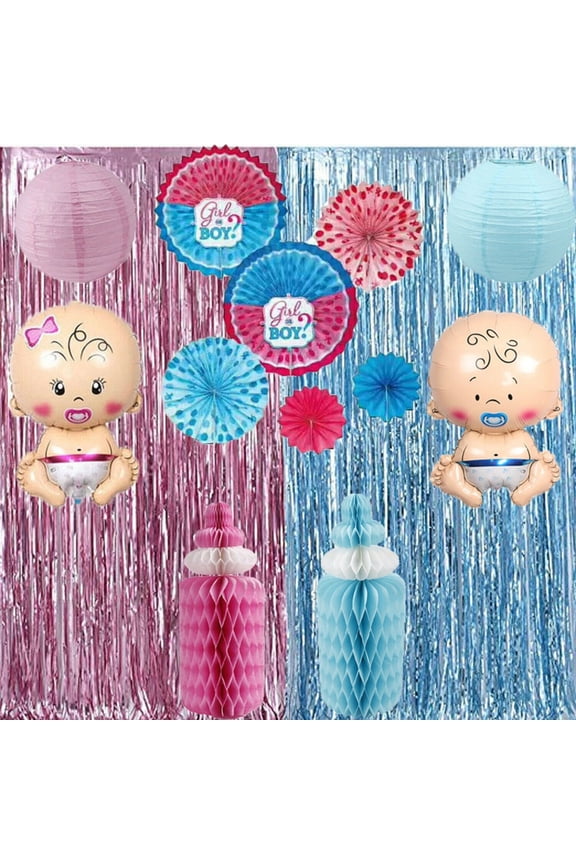 Pink and Blue Gender Reveal Metallic Tinsel Foil Curtains 3.2 ft x 6.6 ft Party Decoration Photo Backdrop