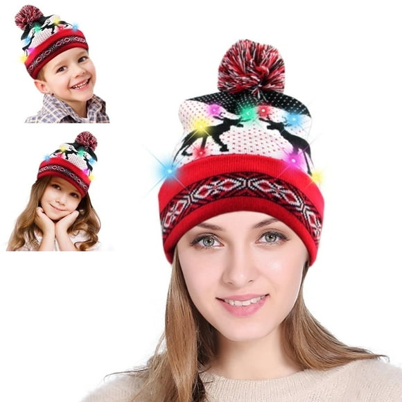 EZGO 10-LED Light up Christmas Hat Santa Knitted Beanie Hat for Adult Kids Cap Unisex Xmas Party Beanie Cap, over 13 Year of Age