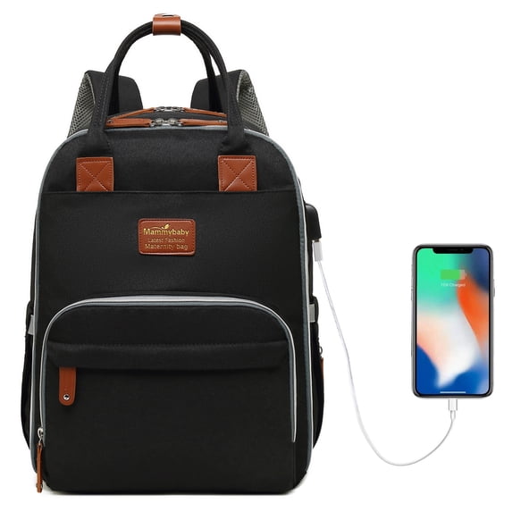 EZGO Diaper Bag Backpack with USB Charging Port Mummy Maternity Back Pack Nappy Changing Bags Black