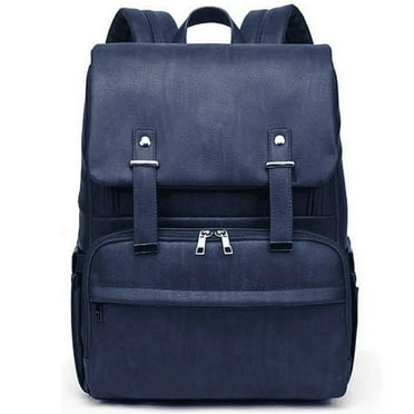 EZGO MySmile PU Leather Diaper Bag Backpack Multifunction, Navy Blue