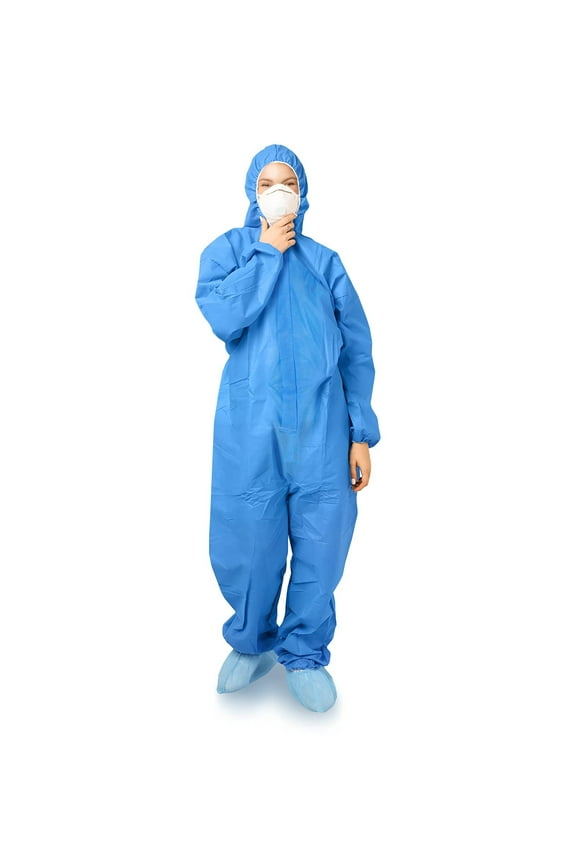 Blue Disposable Coveralls with Hood, 2X-Large. 50 GSM PP Painters Suit. Unisex Hazmat Suit. Disposable Painters Coveralls with Elastic Cuffs, Ankles, Waist, Zipper