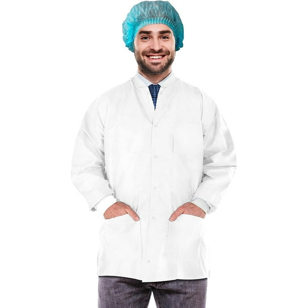 EZGOODZ Disposable Lab Jackets XLarge, Pack of 10 White PPE Jacket 32