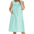 thumbnail image 1 of Ezi House Dresses for Women with Pockets - Moo Moos Gingham Dress - House Coat Sleevless Zipper Duster Dress - Medium to Plus Size,M,Green, 1 of 9