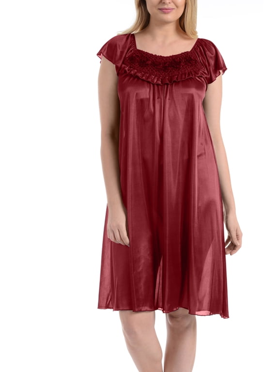Satin Nightgowns for Women - Soft & Breathable Knee-Length Night Gowns - Adult Womens Nightgown M - Plus Size,XL,Wine