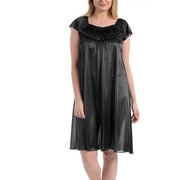 Ezi Satin Nightgowns for Women - Soft & Breathable Knee-Length Night Gowns - Adult Womens Nightgown M - Plus Size,M,Black