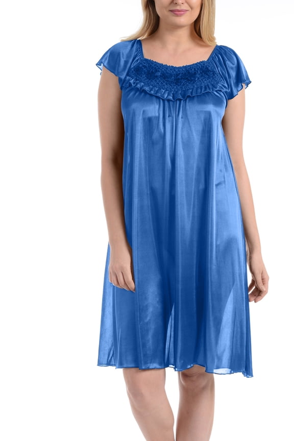 Satin Nightgowns for Women - Soft & Breathable Knee-Length Night Gowns - Adult Womens Nightgown M - Plus Size,M,Light Blue