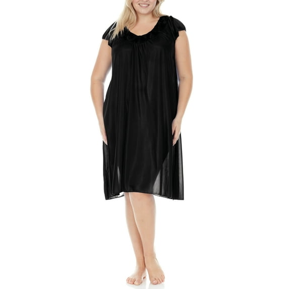 Ezi Satin Nightgowns for Women - Soft & Breathable Knee-Length Night Gowns - Adult Womens Nightgown M - Plus Size,2X,Black