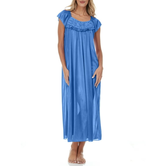 EZI Nightgowns for Women - Soft & Breathable Satin Night Gowns for Adult Women - Medium to Plus Size Womens Sleep Shirts - Long Mid-Length Nightgown