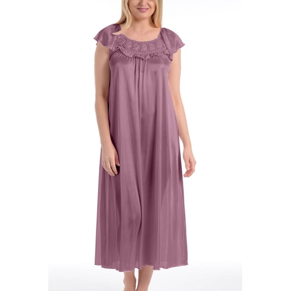 EZI Nightgowns for Women - Soft & Breathable Satin Night Gowns for Adult Women - Medium to Plus Size Womens Sleep Shirts - Long Mid-Length Nightgown