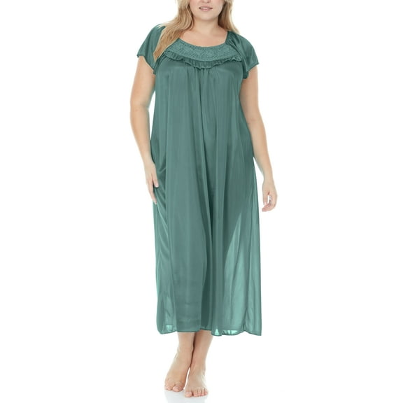 EZI Nightgowns for Women - Soft & Breathable Satin Night Gowns for Adult Women - Medium to Plus Size Womens Sleep Shirts - Long Mid-Length Nightgown