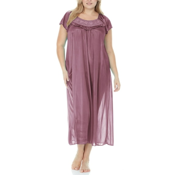 EZI Nightgowns for Women - Soft & Breathable Satin Night Gowns for Adult Women - Medium to Plus Size Womens Sleep Shirts - Long Mid-Length Nightgown