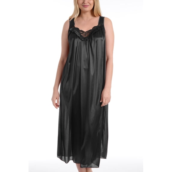 Ezi Satin Silk Nightgown For Women - Soft & Breathable Womens Sleepwear- Sexy Short Sleeves Womens Sleepwear, M - Plus Size,M,Black