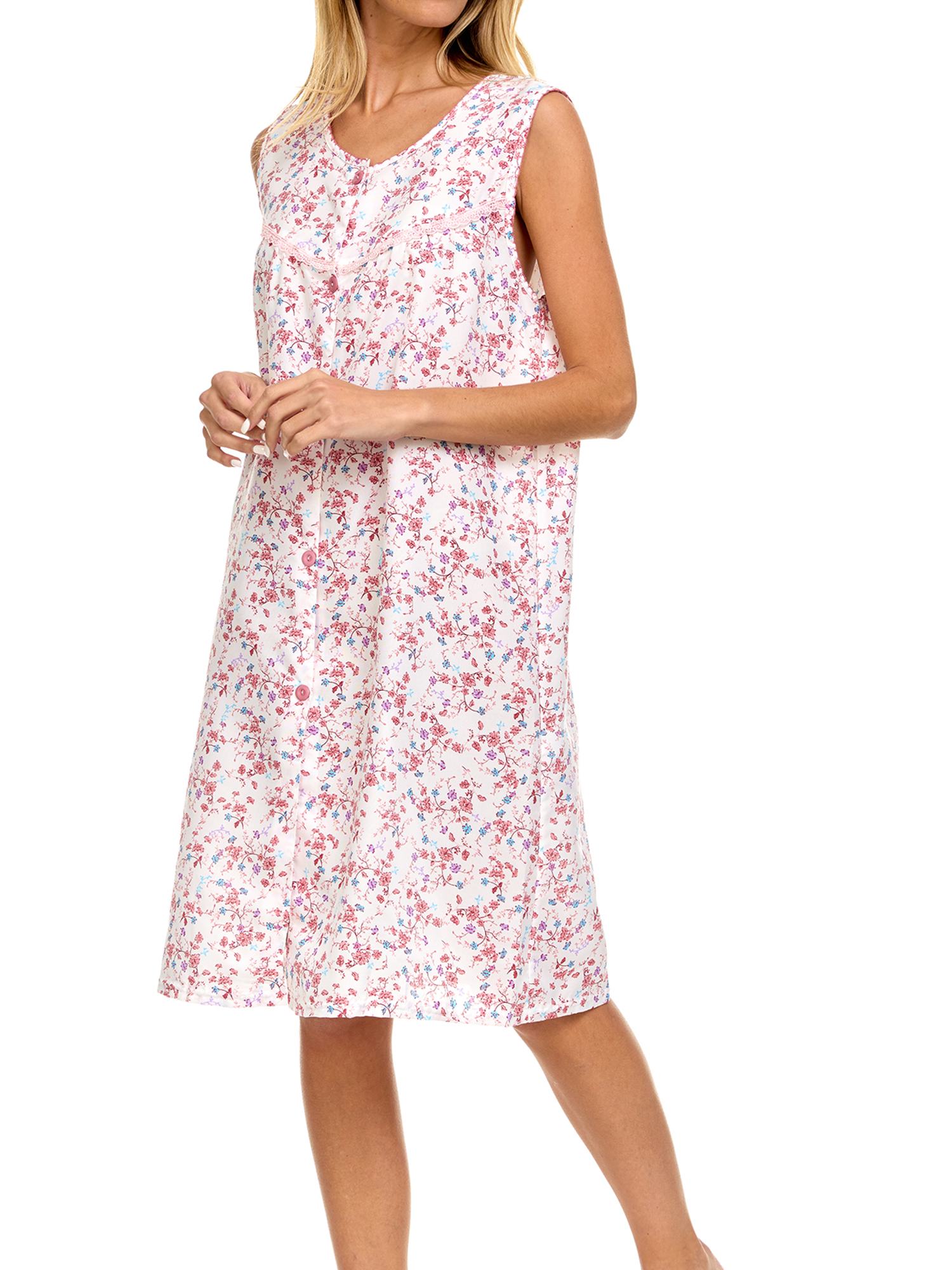 EZI Women’s Buttondown Floral Cottonrich Sleeveless House Dress