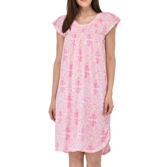 EZI Women's Cotton-rich Short Sleeve Nightgown