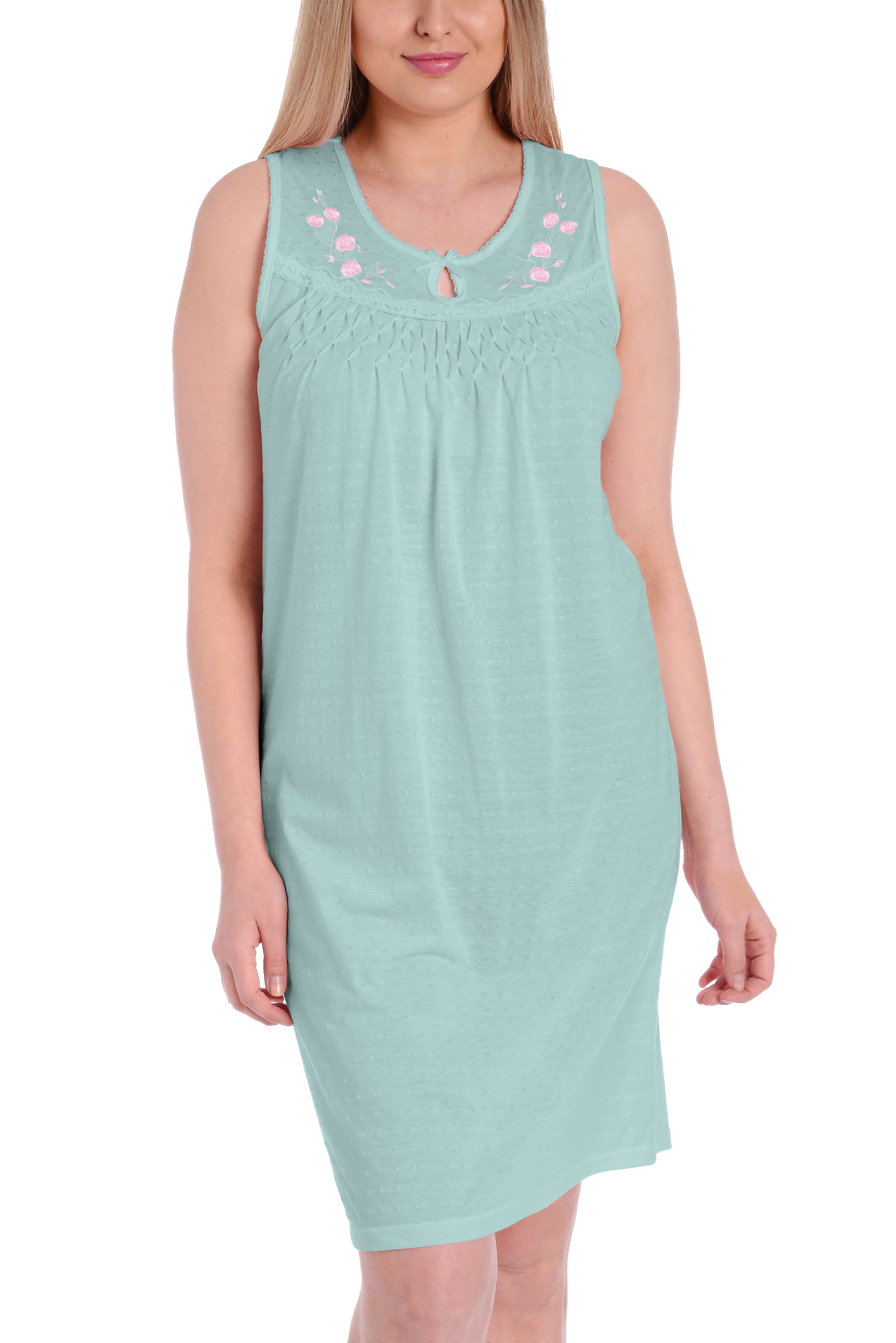 EZI Women's Cotton-rich Sleeveless Nightgown 
