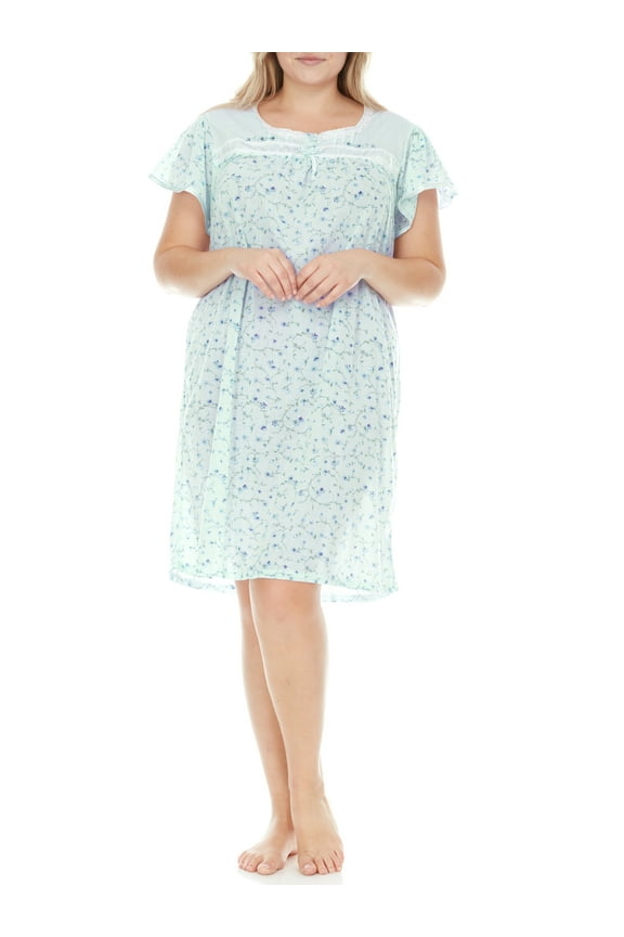 Women's Plus Cap Sleeve Floral Nightgown,2X,Mint