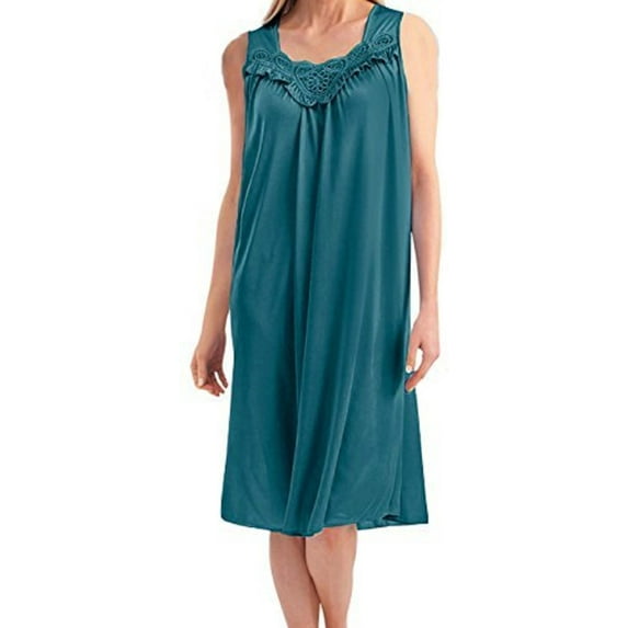 Ezi Satin Nightgowns for Women - Soft & Breathable Knee-Length Night Gowns - Adult Womens Nightgown M - Plus Size,M,Emerald Green