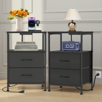 EZKAMFORT Nightstands with Charging Station, Bedroom Nightstands Set of 2, Small Sturdy Nightstands with Usb Ports and Outlets, Black Modern Nightstand with Drawer
