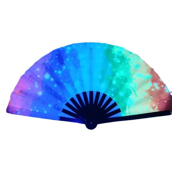EZLIFE 1x Glowing UV Large Bamboo Folding Hand Fan Perfect for EDM Festivals Clubs N V1W5