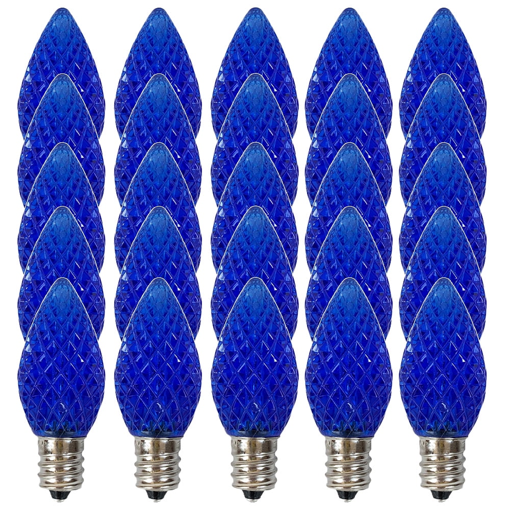 EZLS Blue Faceted C7 LED Replacement Bulbs, 25 Pack