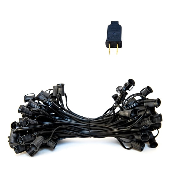 EZLS C7 100' Light Socket Stringer, Black Strand, SPT-1, 100 Sockets, 12" Spacing