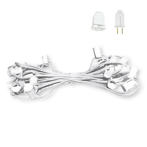 EZLS C7 25' Light Socket Stringer, White Strand, SPT-1, 25 Sockets, 12" Spacing