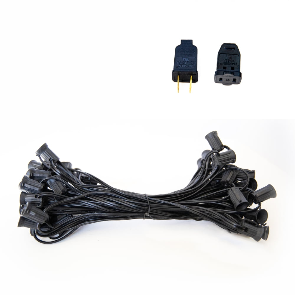 EZLS C7 50' Light Socket Stringer, Black Strand, SPT-1, 50 Sockets, 12 ...