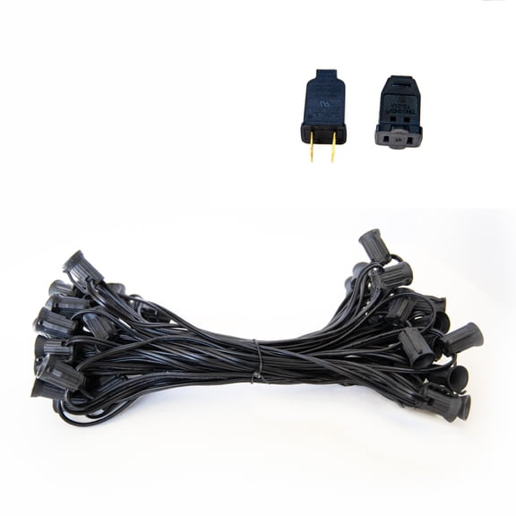 EZLS C7 50' Light Socket Stringer, Black Strand, SPT-1, 50 Sockets, 12" Spacing
