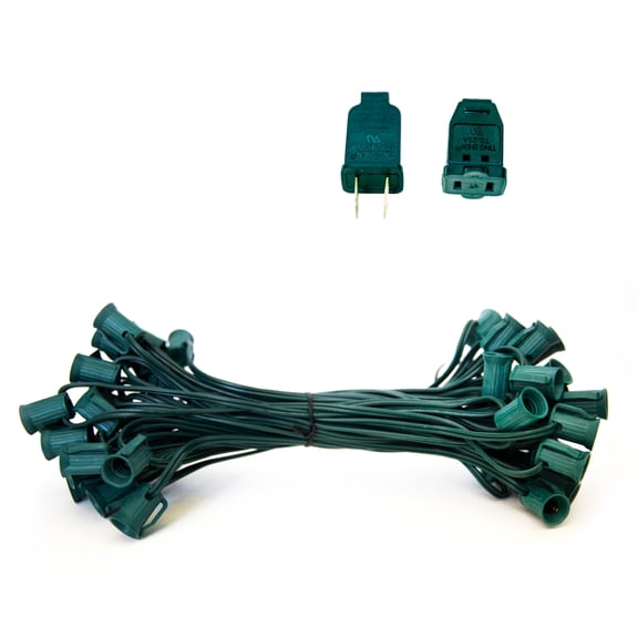 EZLS C7 50' Light Socket Stringer, Green Strand, SPT-1, 50 Sockets, 12" Spacing