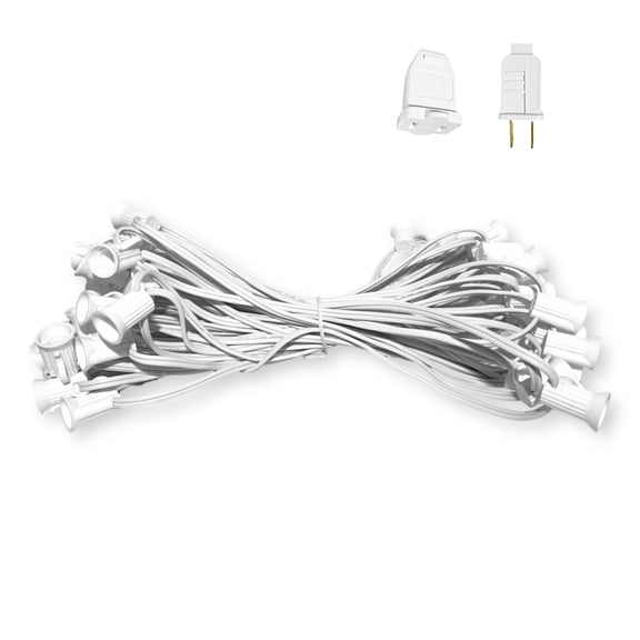 EZLS C7 50' Light Socket Stringer, White Strand, SPT-1, 50 Sockets, 12" Spacing